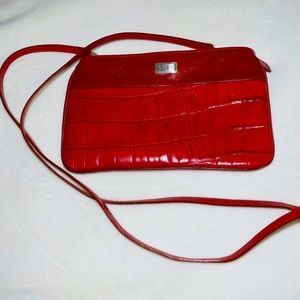 BRIGHTON Red Faux Croc Red Crossbody Purse Bag Tote Clutch Wallet Leather E50